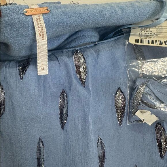 NWT Free People On My Mind Ruffle Maxi Silk Dress in Glacier blue - Picture 10 of 11